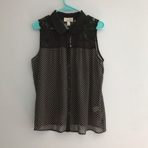 Sleeveless Black and White Button Down